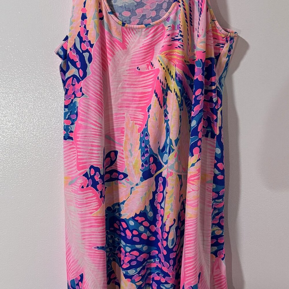 Lilly Pulitzer Hampton Tank Dress Multi Fan Racerback Ruffle Hem Women S Cotton